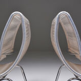 Post-modern pair of easy chairs in chrome and plastic wire - 1960s