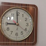 Old wall clock jaz quartz wall clock in formica brown 1960s
