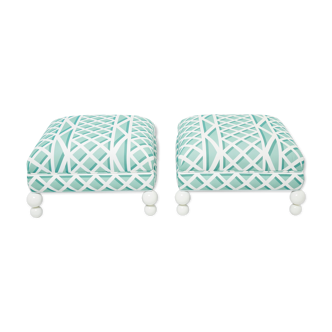 Pair of vintage poufs ratapissés outdoor 1970