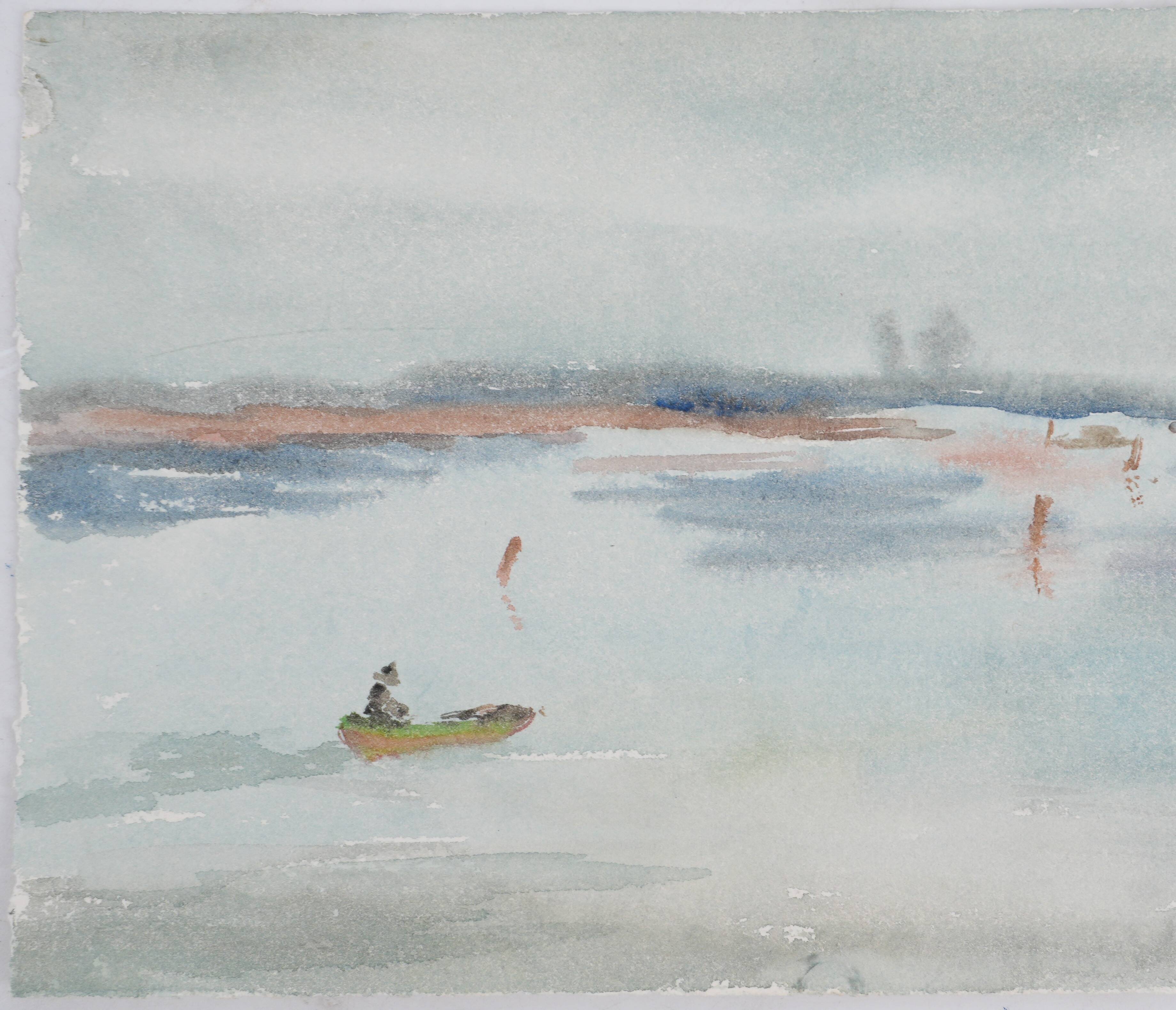 Camille COMBE: Seaside promenade, Original signed watercolor