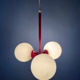 Lustre en verre opalin rouge du milieu du siècle