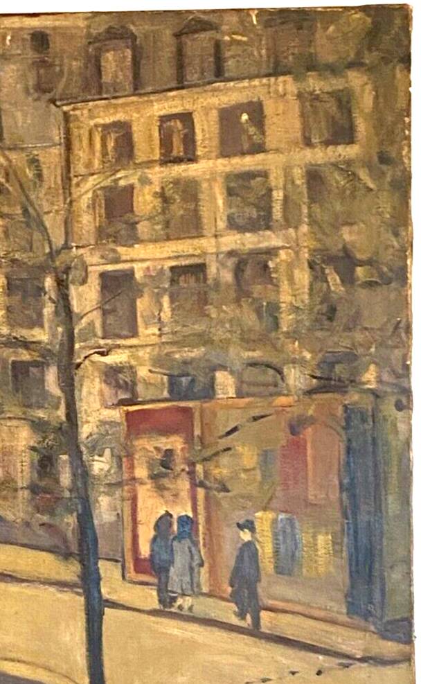 "Animated view of a street in Paris" Oil on canvas 20th century
