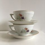 Duo of white Limoges porcelain cups with flowers
