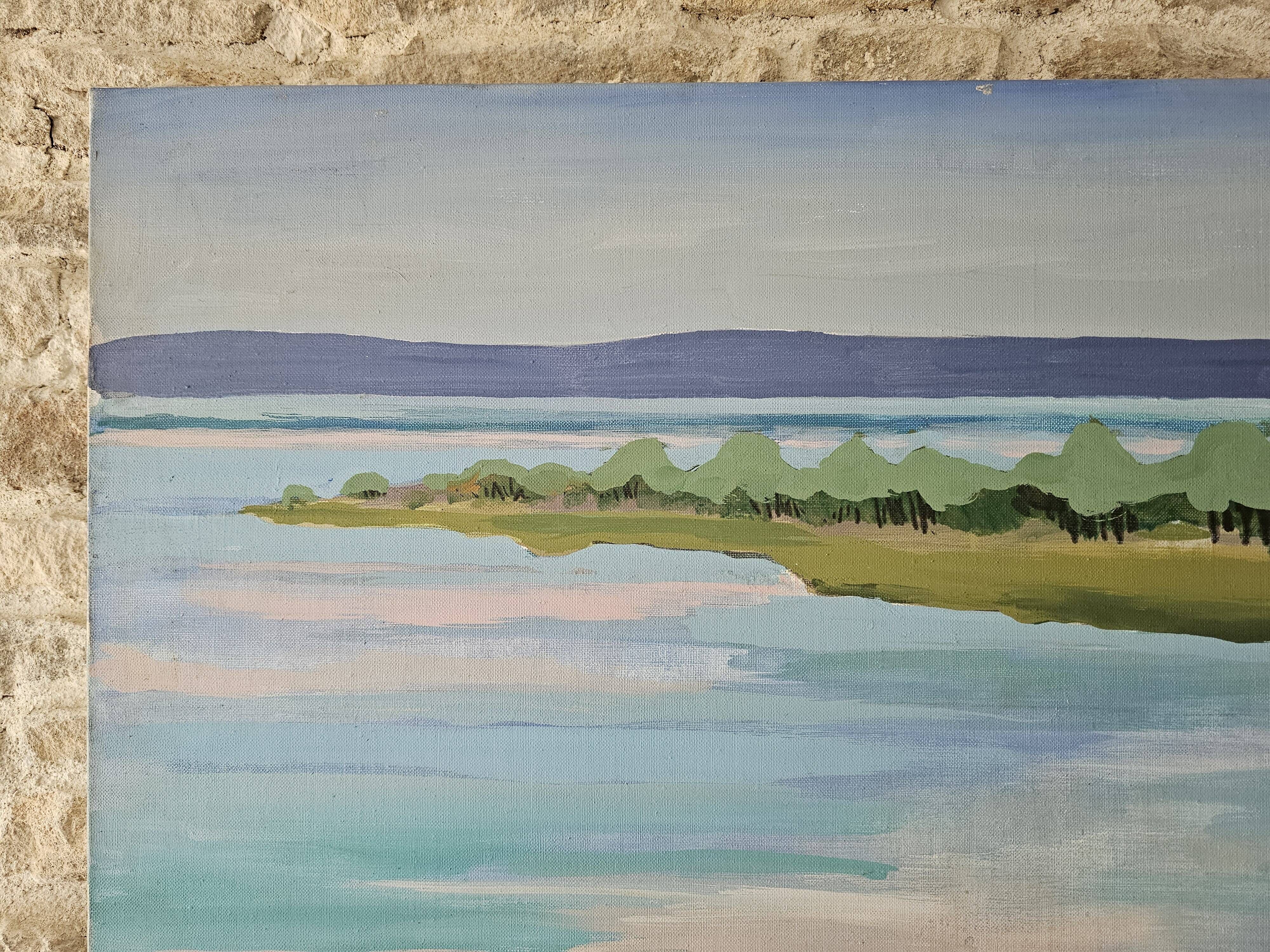 Oil on Canvas Painting Lakeside Landscape Water Body signed Doan Inger