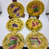 Sarreguemines dessert plates in barbotine with fruit decoration French Vintage