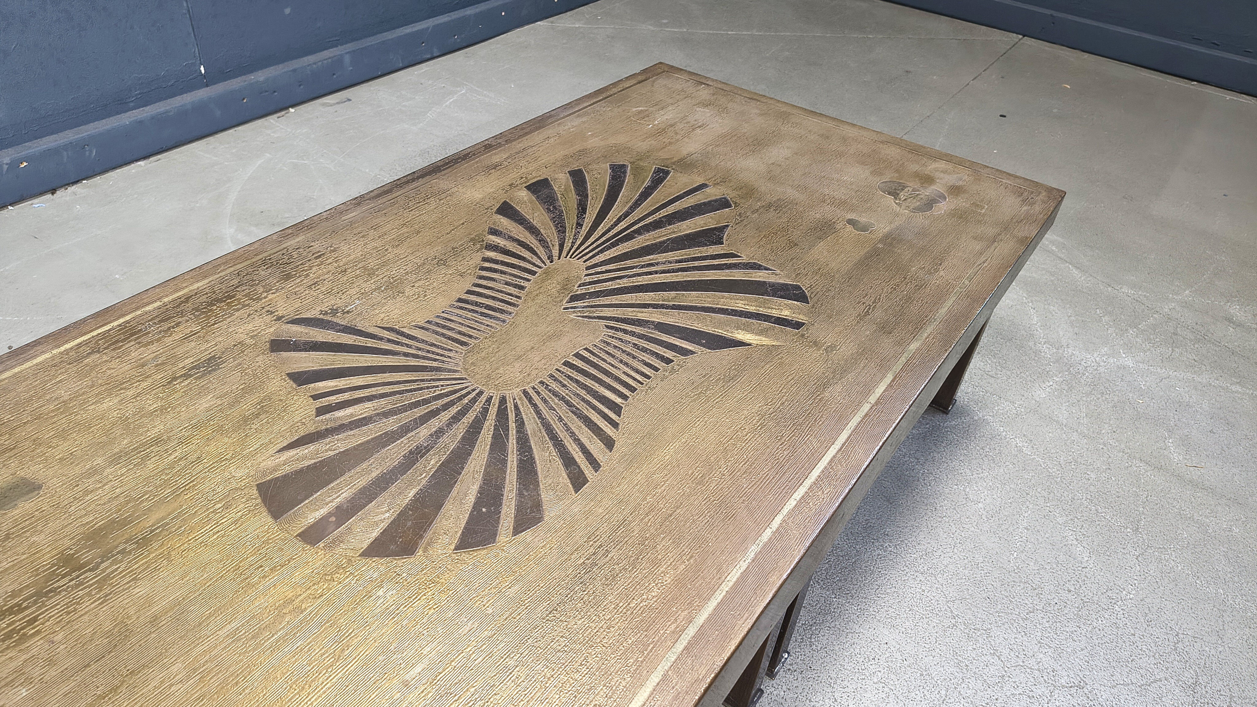 Table basse en laiton gravé vintage, années 1970
