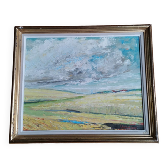 Painting oil moose signed G. Carriat Roland Les Blés