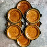 8 flat plates fish Sarreguemines in ochre glazed earthenware