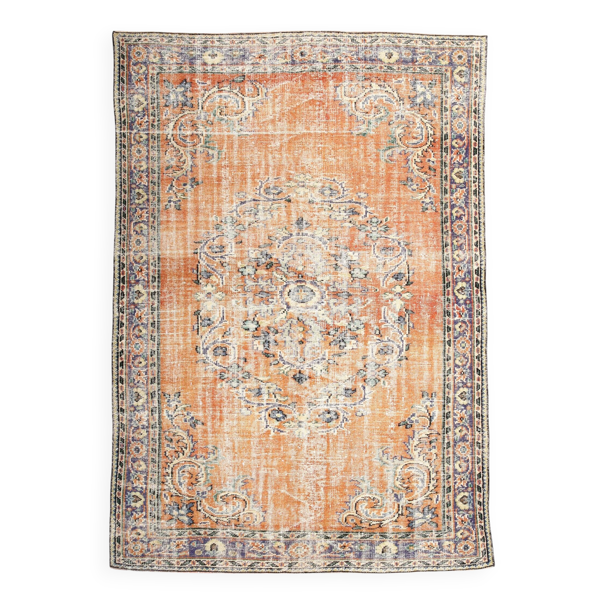 Pumpink Orange Classic Turkish Vintage Rug, 191x272Cm