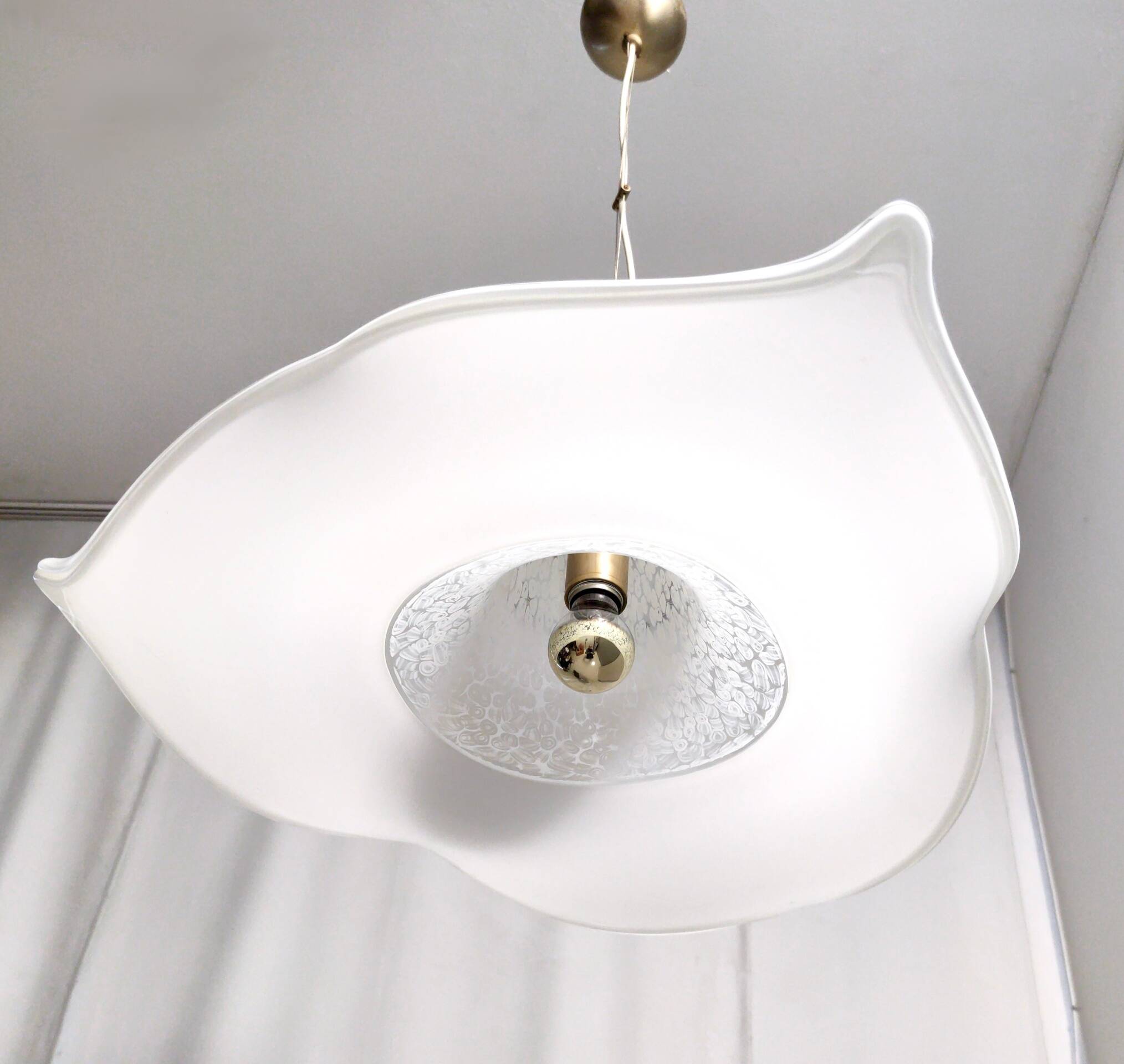 White Murano Glass Pendant Marked La Murrina, Italy, 1980s