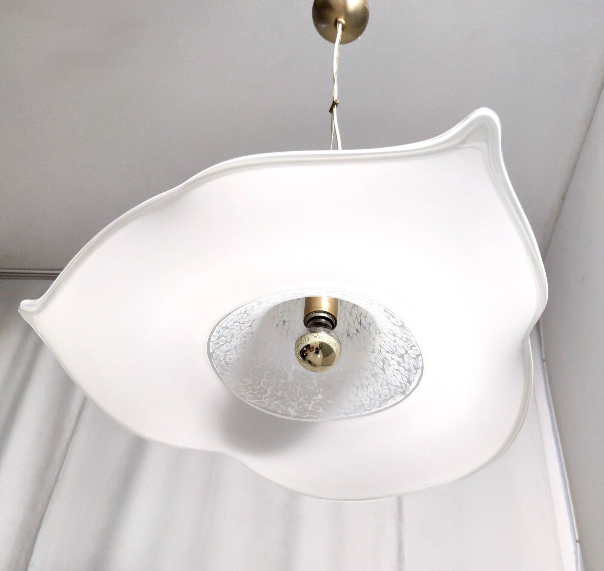 White Murano Glass Pendant Marked La Murrina, Italy, 1980s