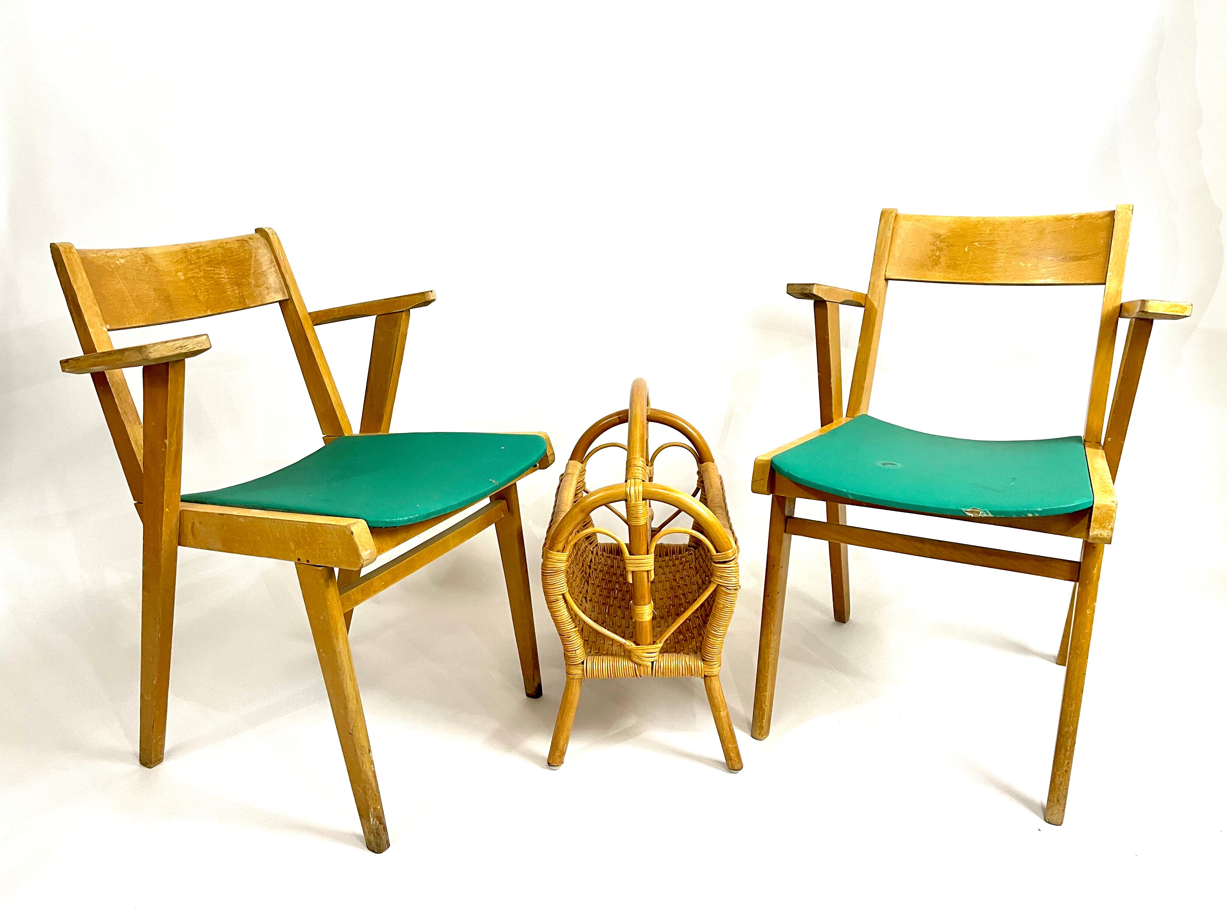 Pair of chair chair bridge design vintage 50
