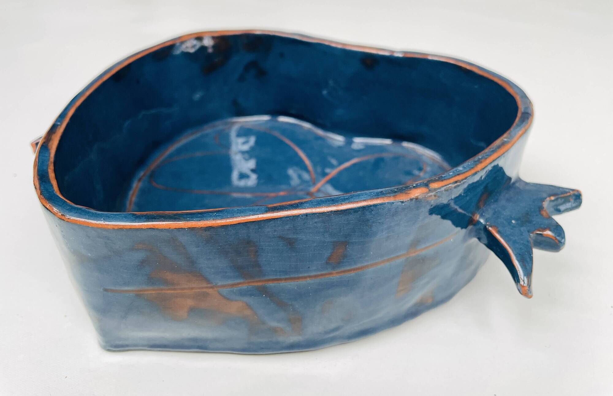 Small "Heart" dish or large blue glazed ceramic catchall.
