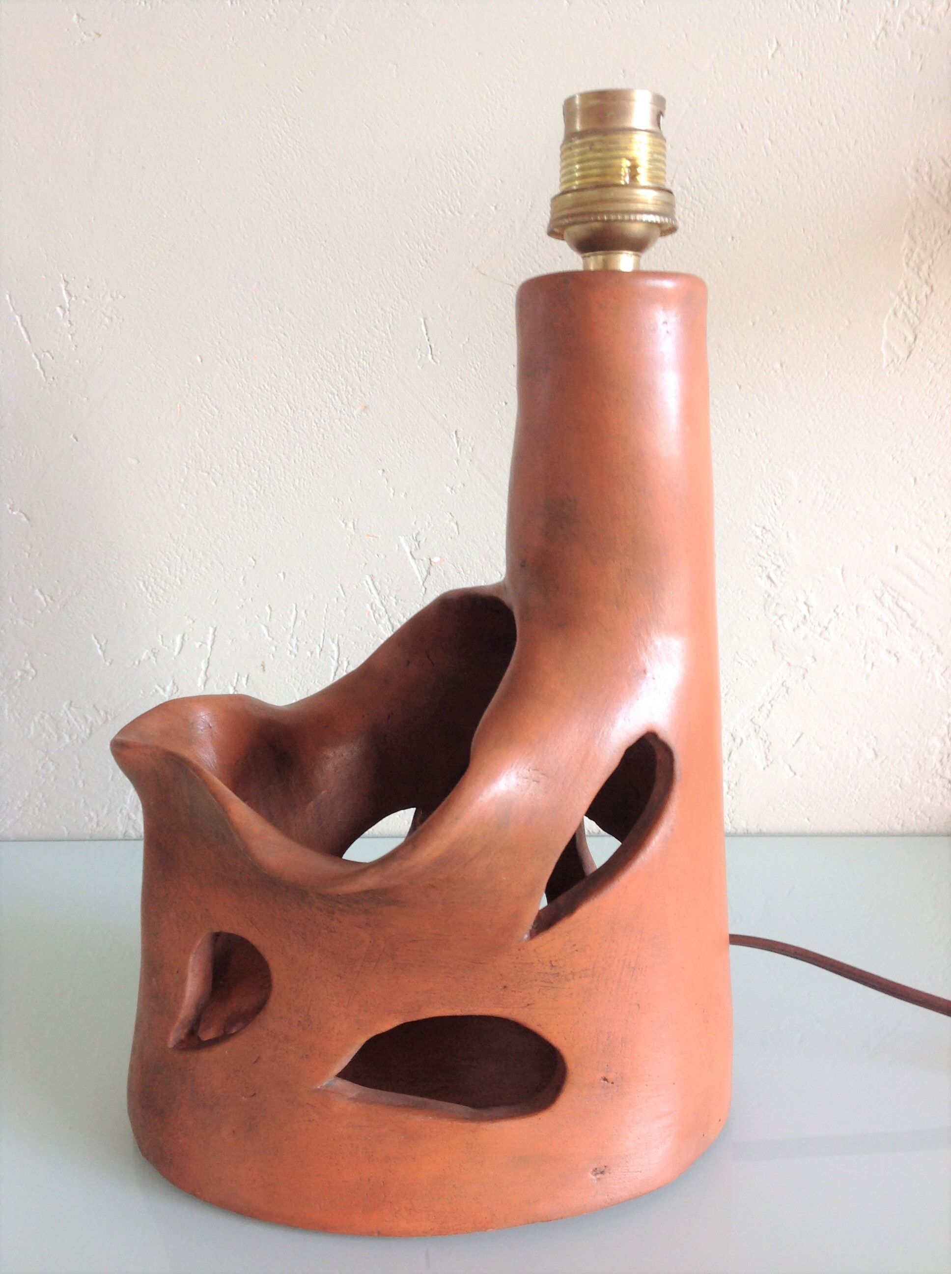 Ceramic lamp terracotta and lampshade wool 50/60