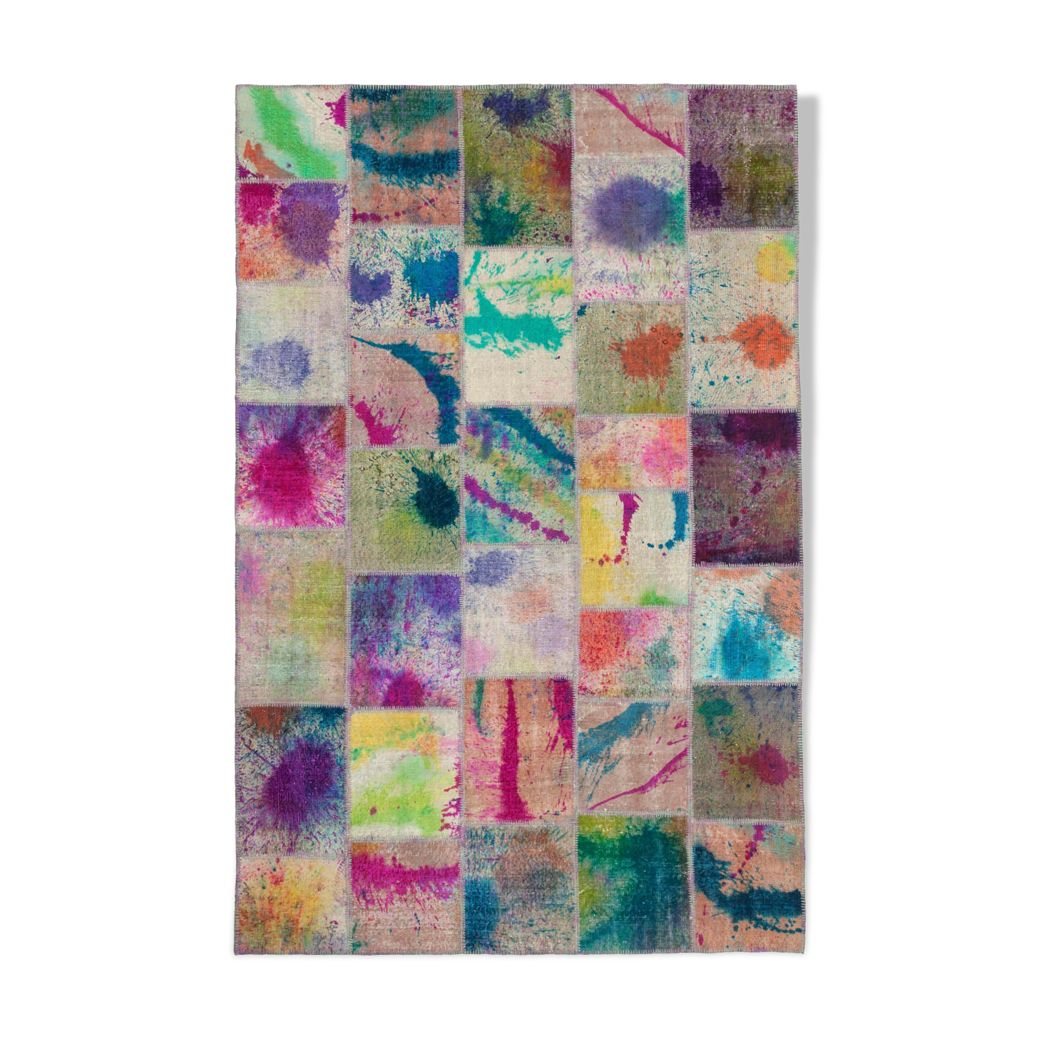 Handwoven Oriental Overdyed 198 cm x 302 cm Multicolor Patchwork Rug