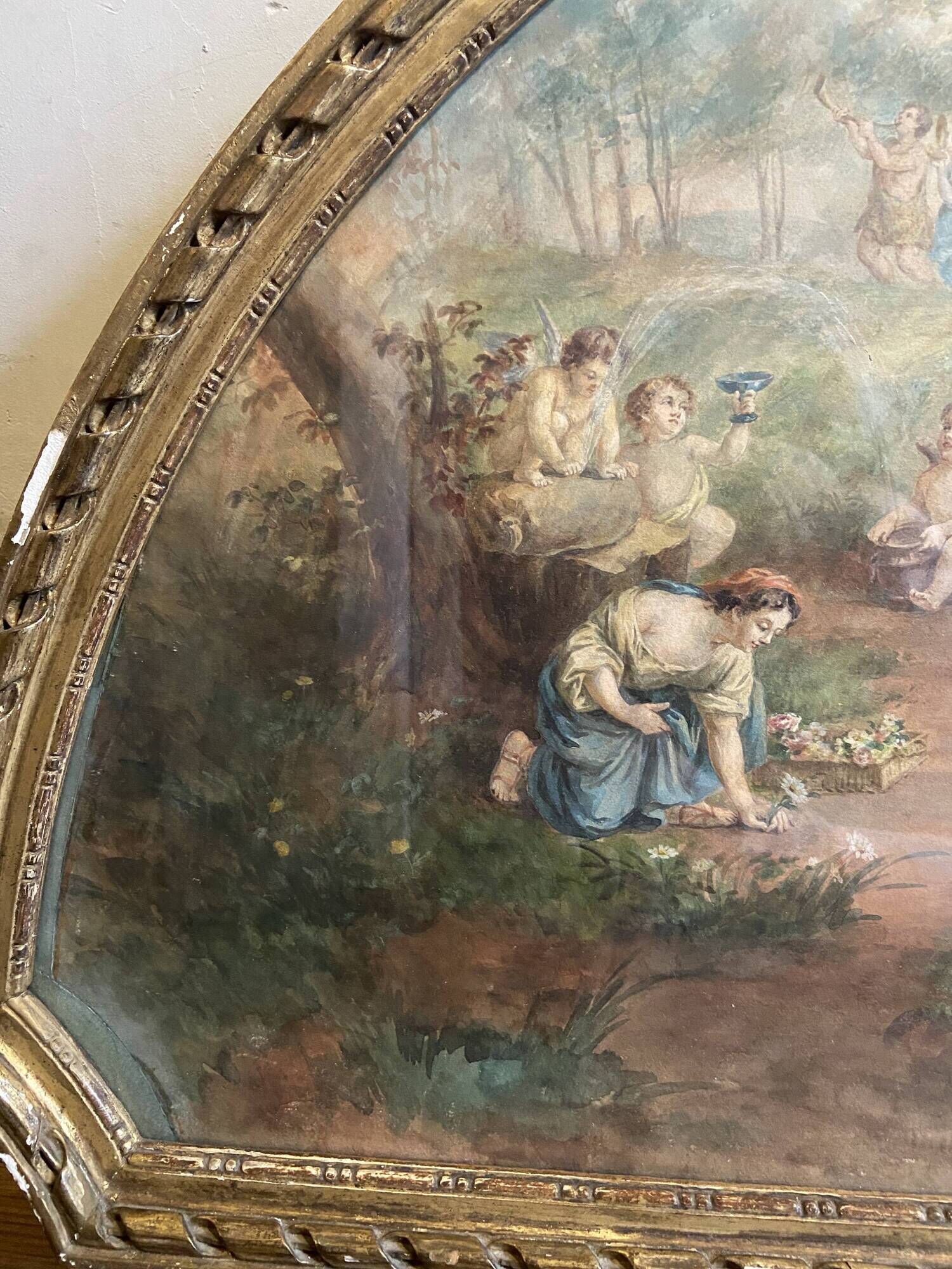 Watercolor painting XIXth Century antique decoration signed M.Censier