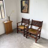 Paire de fauteuils style espagnol bois sculpté 1900