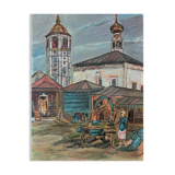 "A village to the east" oil on panel 1975