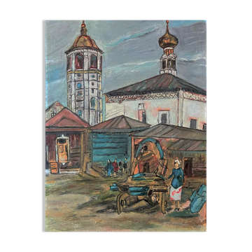 "A village to the east" oil on panel 1975