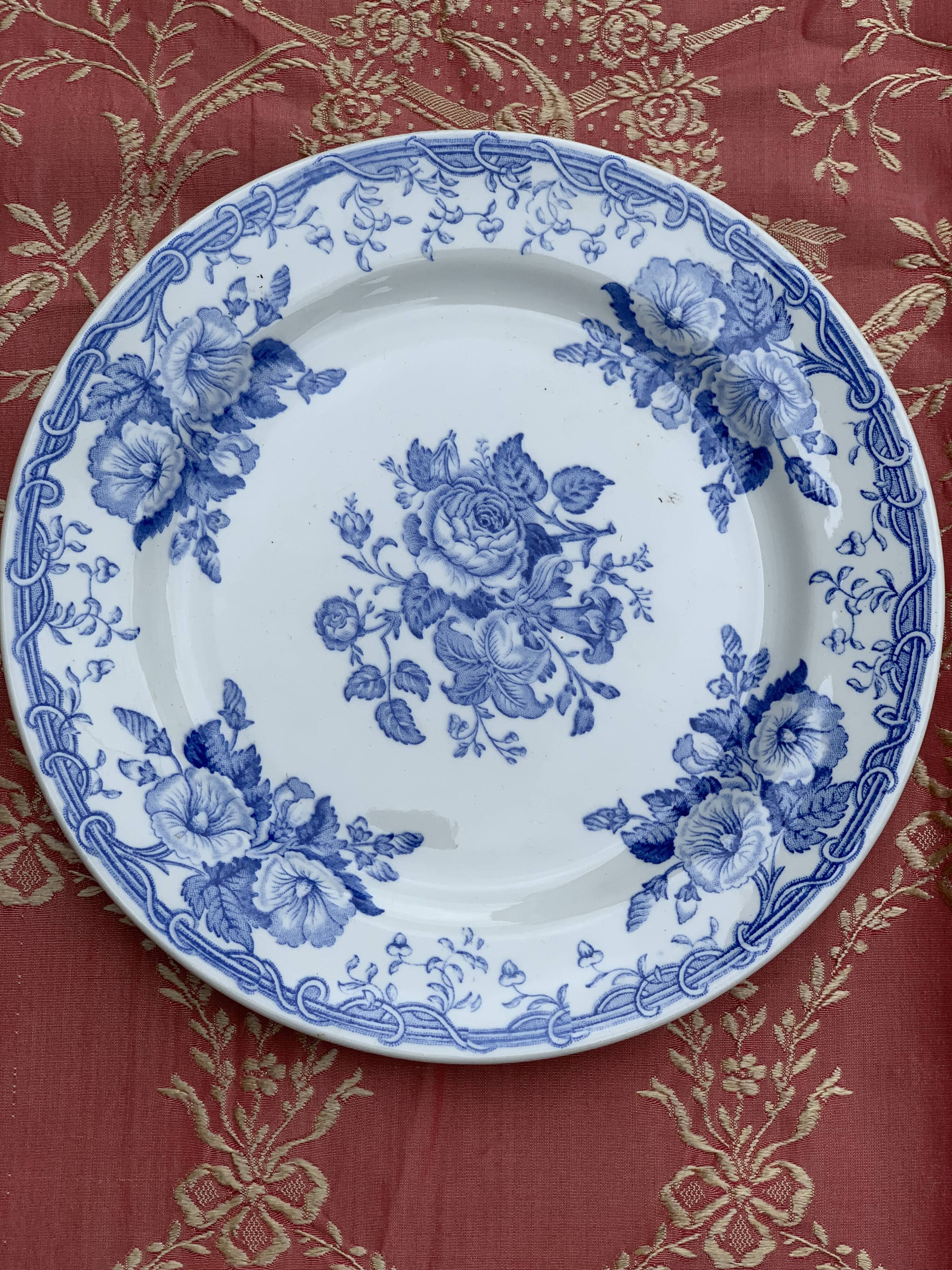 6 Antique earthenware dessert plates, matching patterns