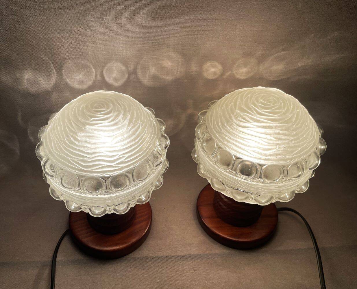 Pair Portuguese mid century wooden  table lamps