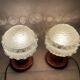 Pair Portuguese mid century wooden  table lamps