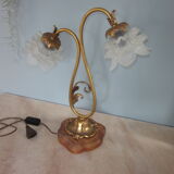 Bronze lamp has 2 tulips shaped flowers