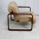 Modernist armchair. Wool, wood and steel. Circa 1970