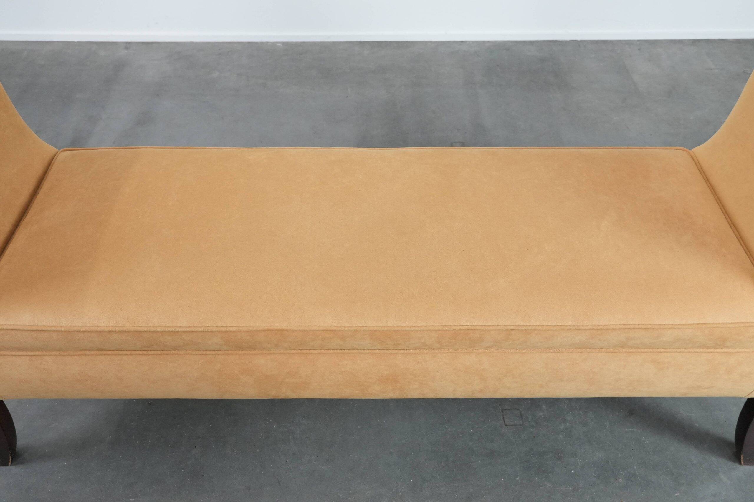 Mustard yellow fabric vintage bench from the late 20th century
