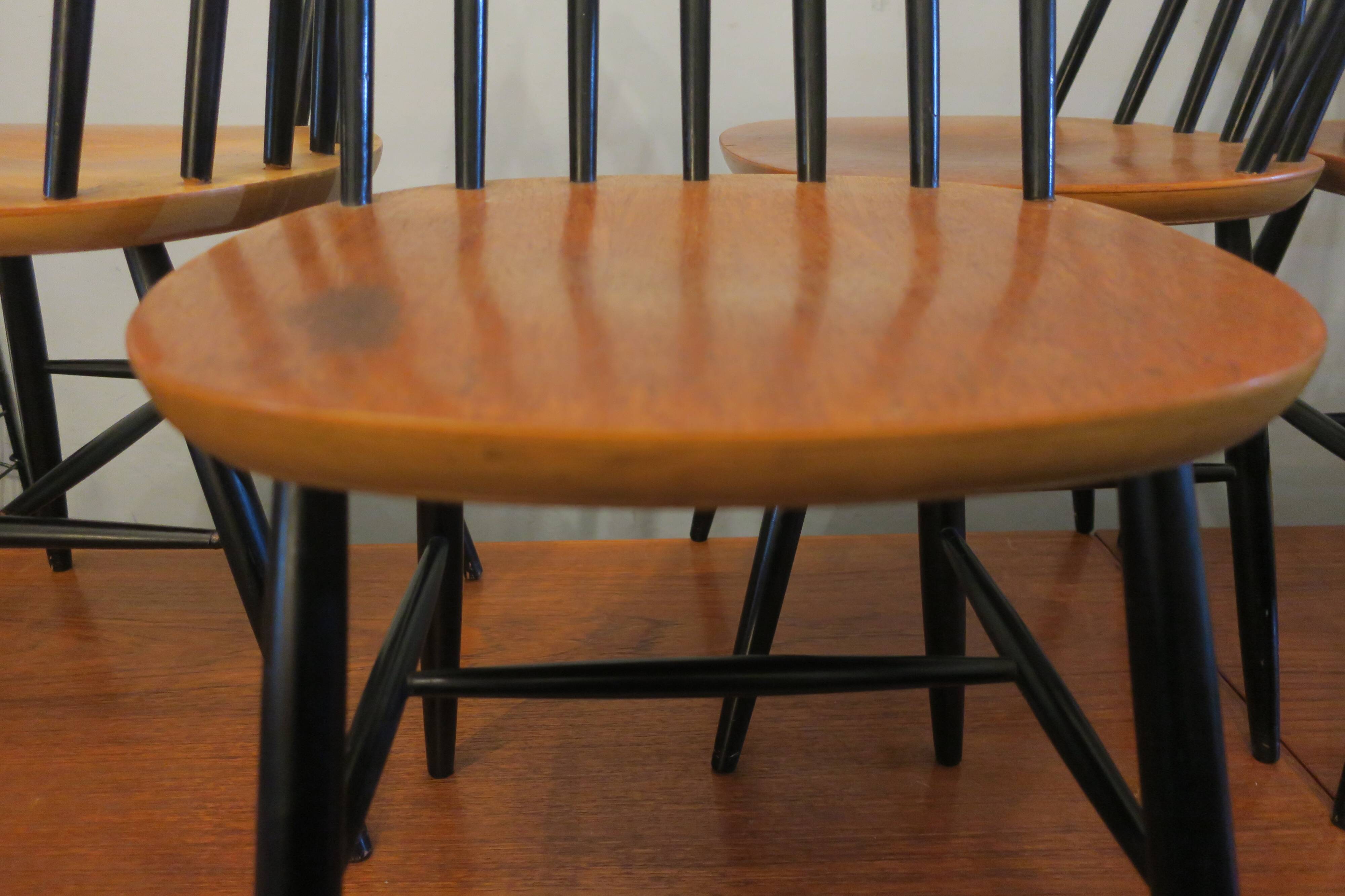 Vintage set of 4 ercol ebonized stick back chairs 1950s