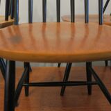 Vintage set of 4 ercol ebonized stick back chairs 1950s
