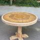 Vintage round Barrois dining table renovated in solid oak and ceramic
