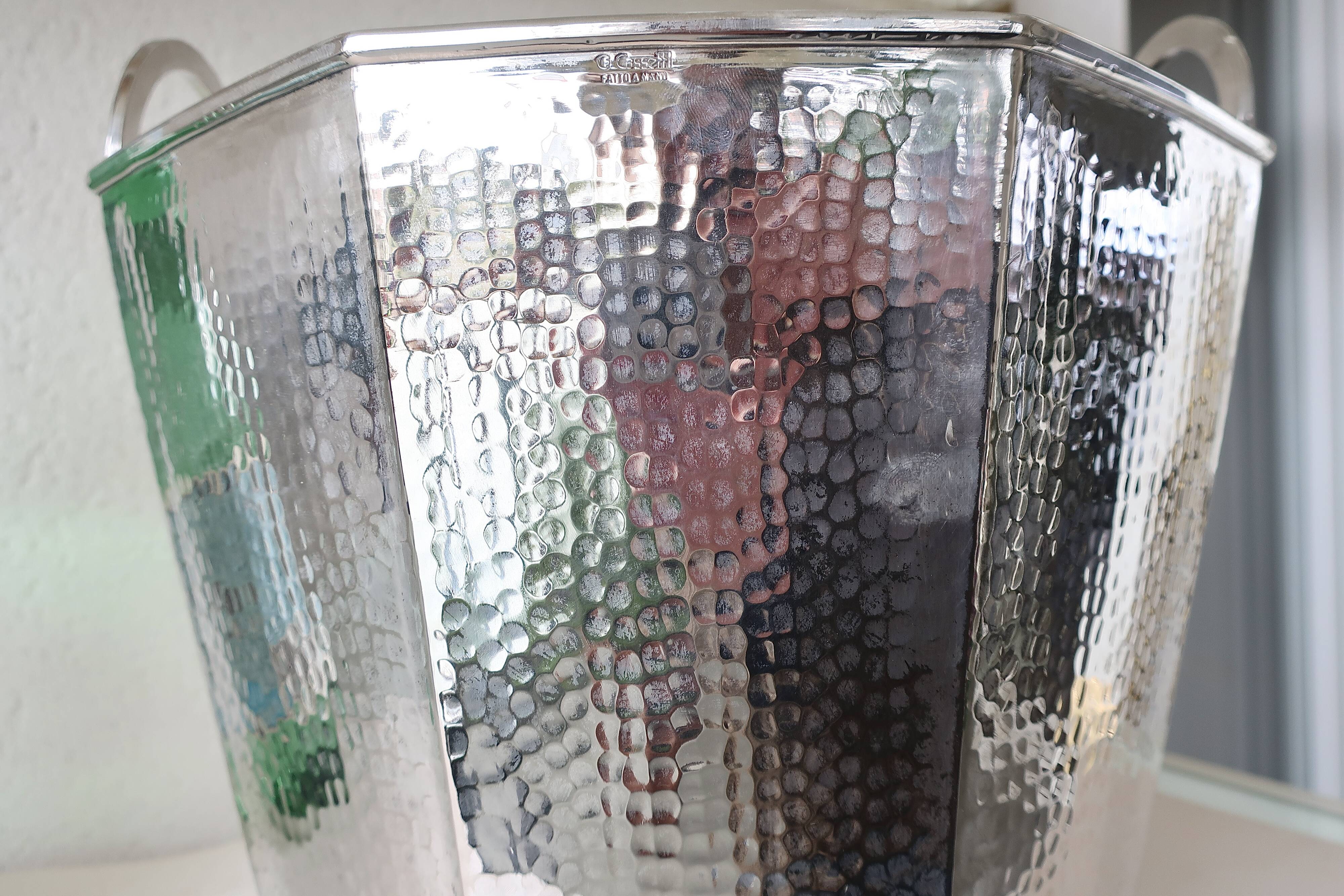 Champagne bucket circa 1960, Italian design Fratelli Cassetti, silver plated metal