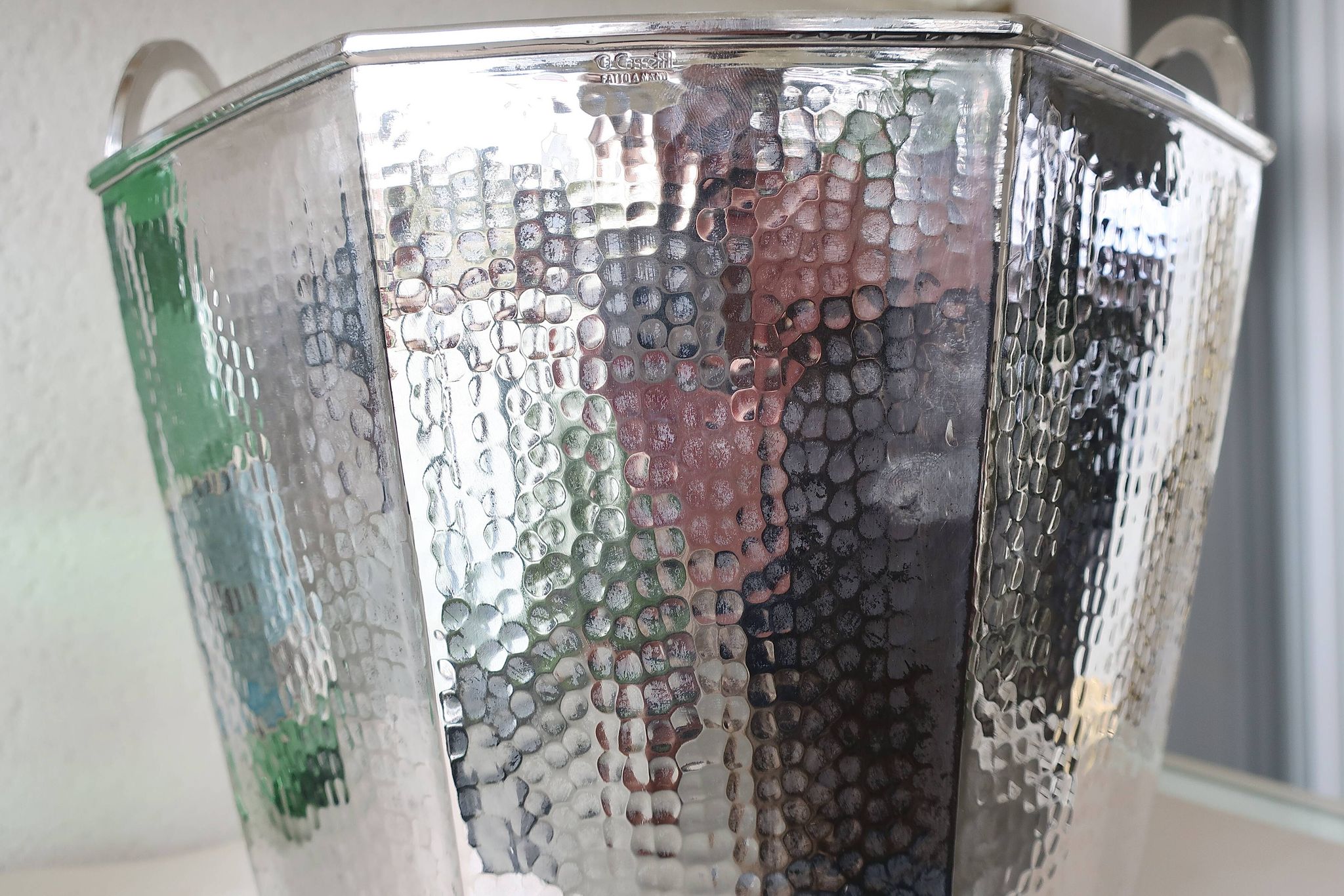 Champagne bucket circa 1960, Italian design Fratelli Cassetti, silver plated metal