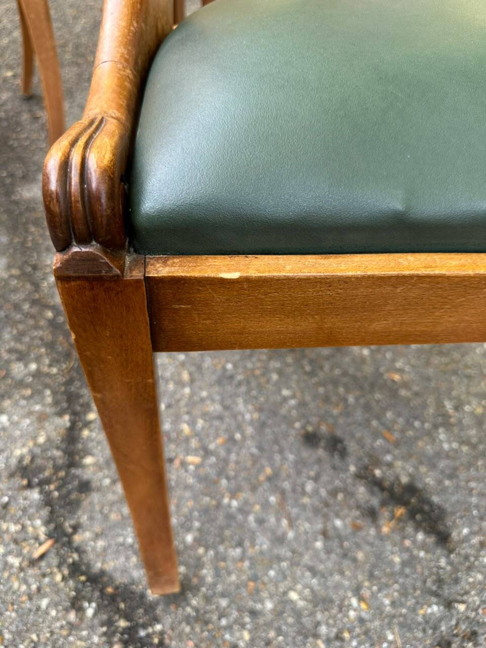 4 gondola chairs, Charles X restoration, solid wood and green leather, 19th century.