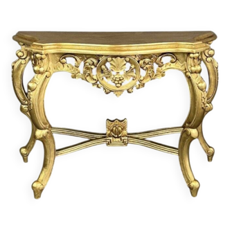 Elegant Golden Console With Carved Details 20th Century
