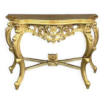 Elegant Golden Console With Carved Details 20th Century