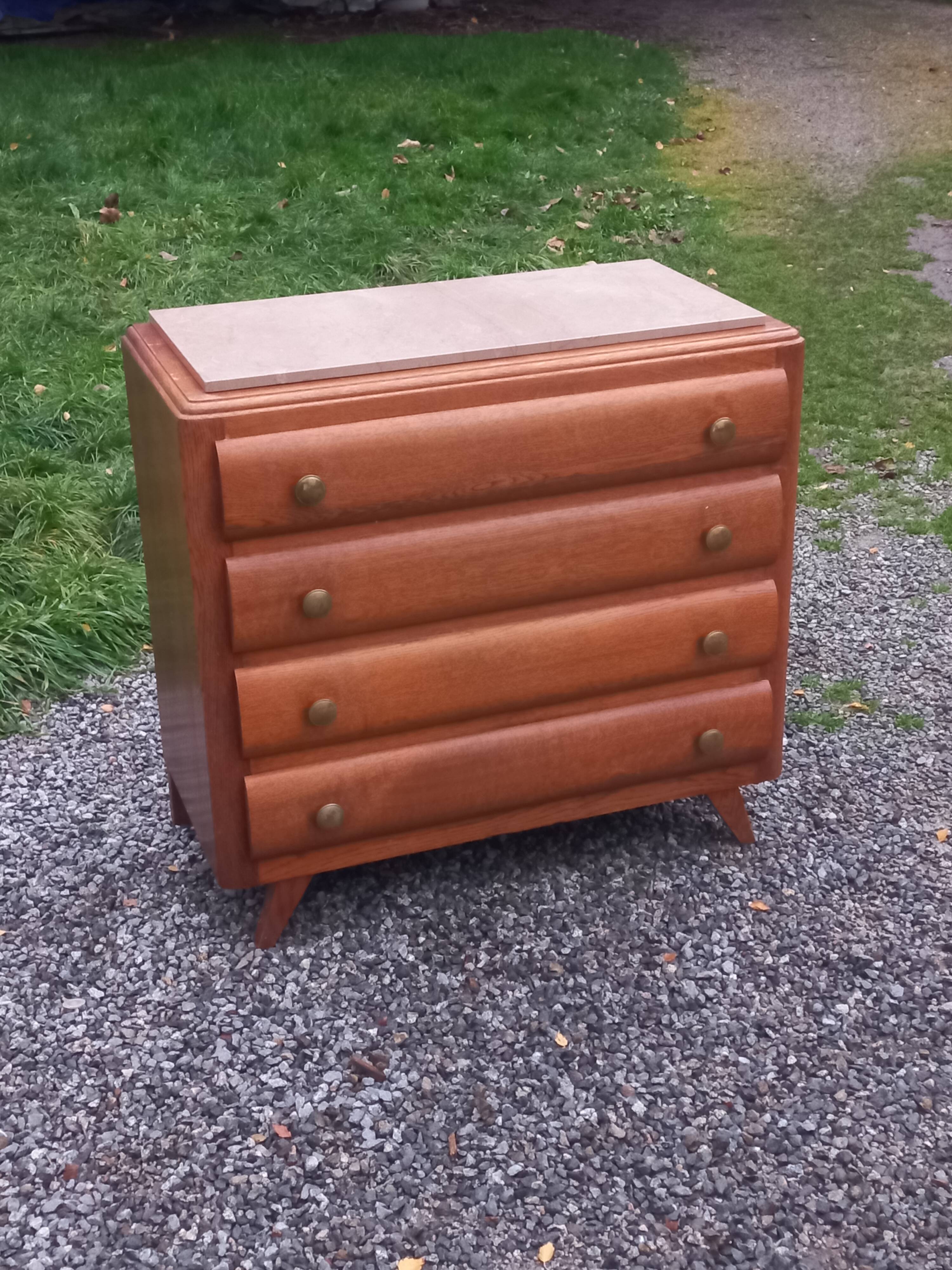 Commode en chêne pieds compas 4 tiroirs, 1950