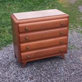 Commode en chêne pieds compas 4 tiroirs, 1950