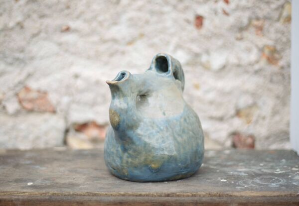 Pichet céramique émaillée vintage, poterie La Borne, pichet décoratif, brut