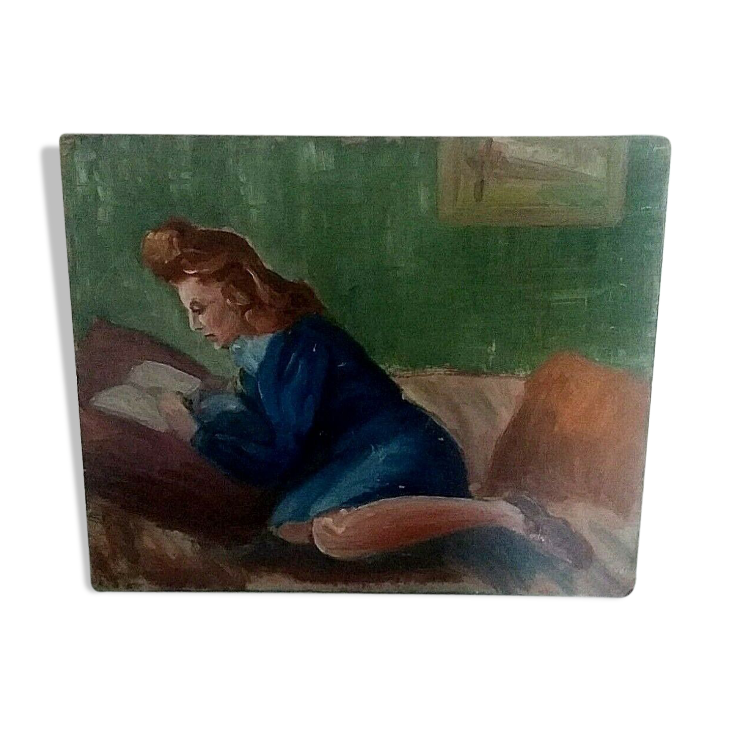 Table oil on cardboard woman elongated years 40-50