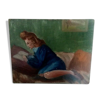 Tableau huile sur carton femme allongées années 40-50