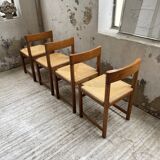 Set of 4 elm straw chairs from the 50s