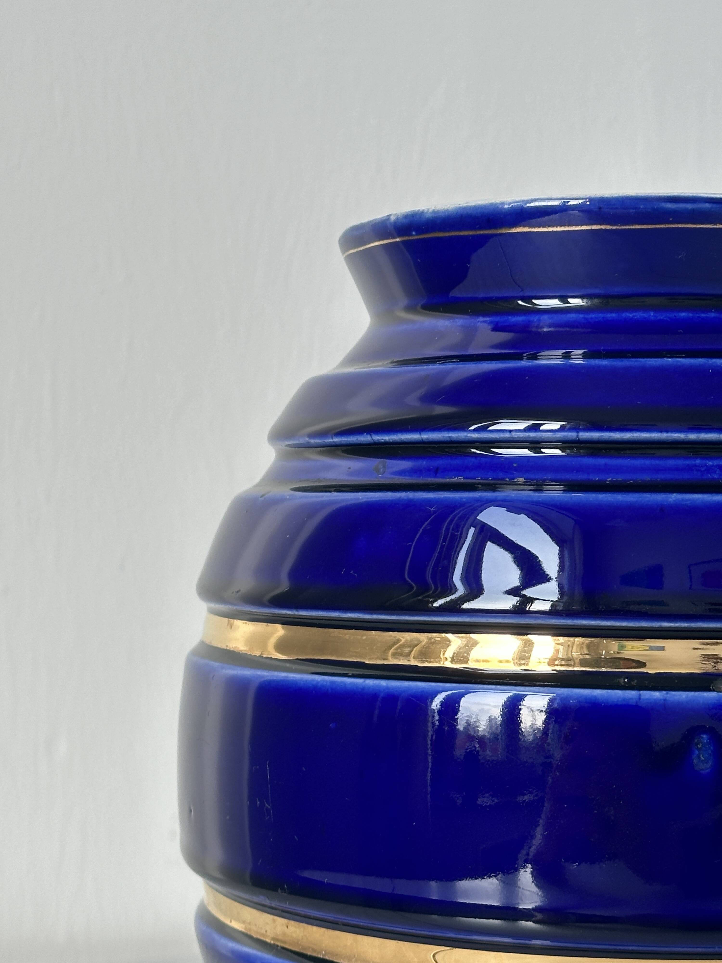 Royal blue vase with gold edging