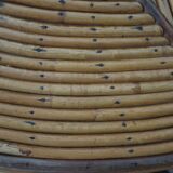 Round coffee table with bamboo, rattan and wood, star pattern, 80s