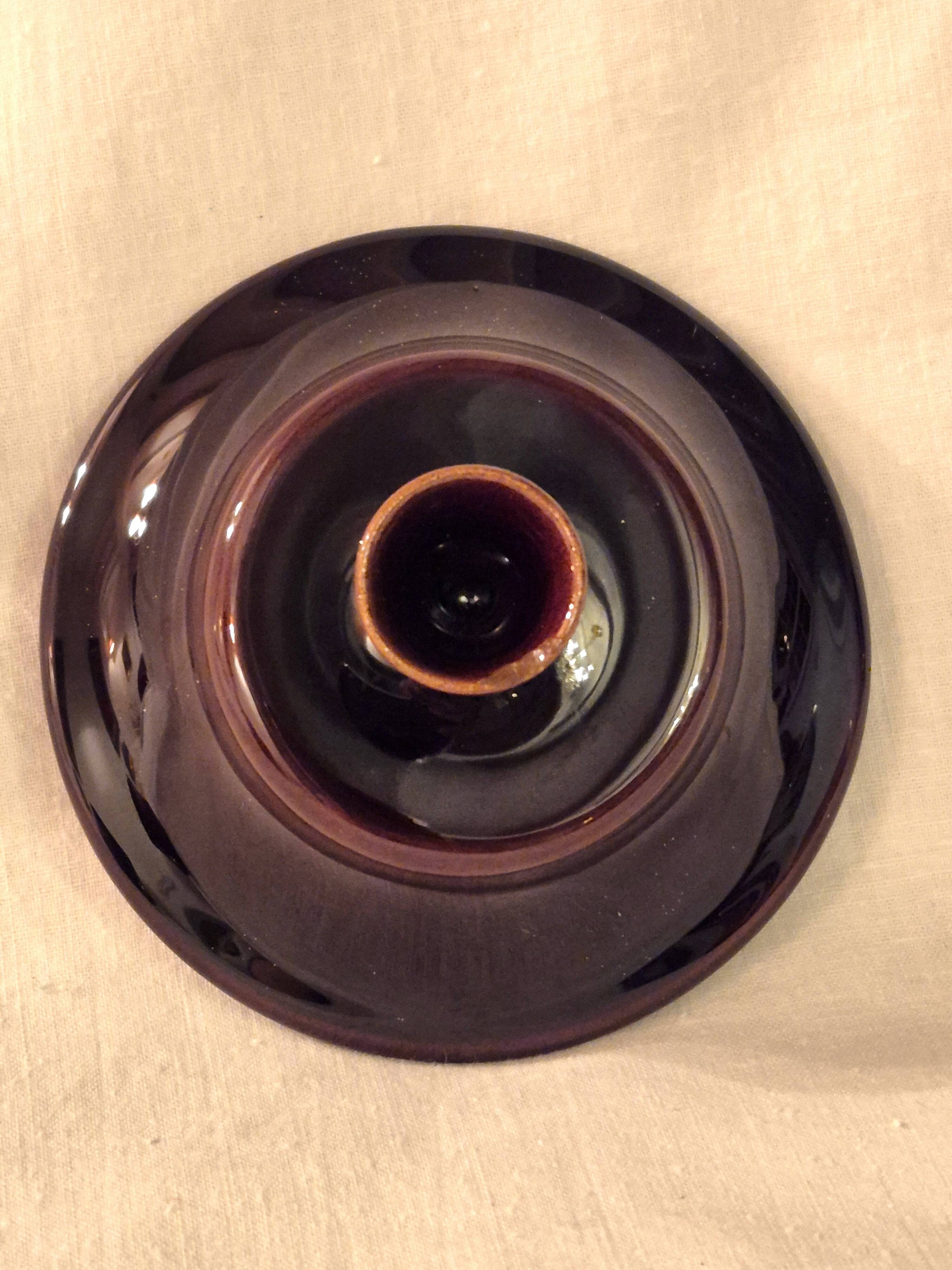 Covered sugar bowl Vallauris glazed ceramic brown old pink A152-3