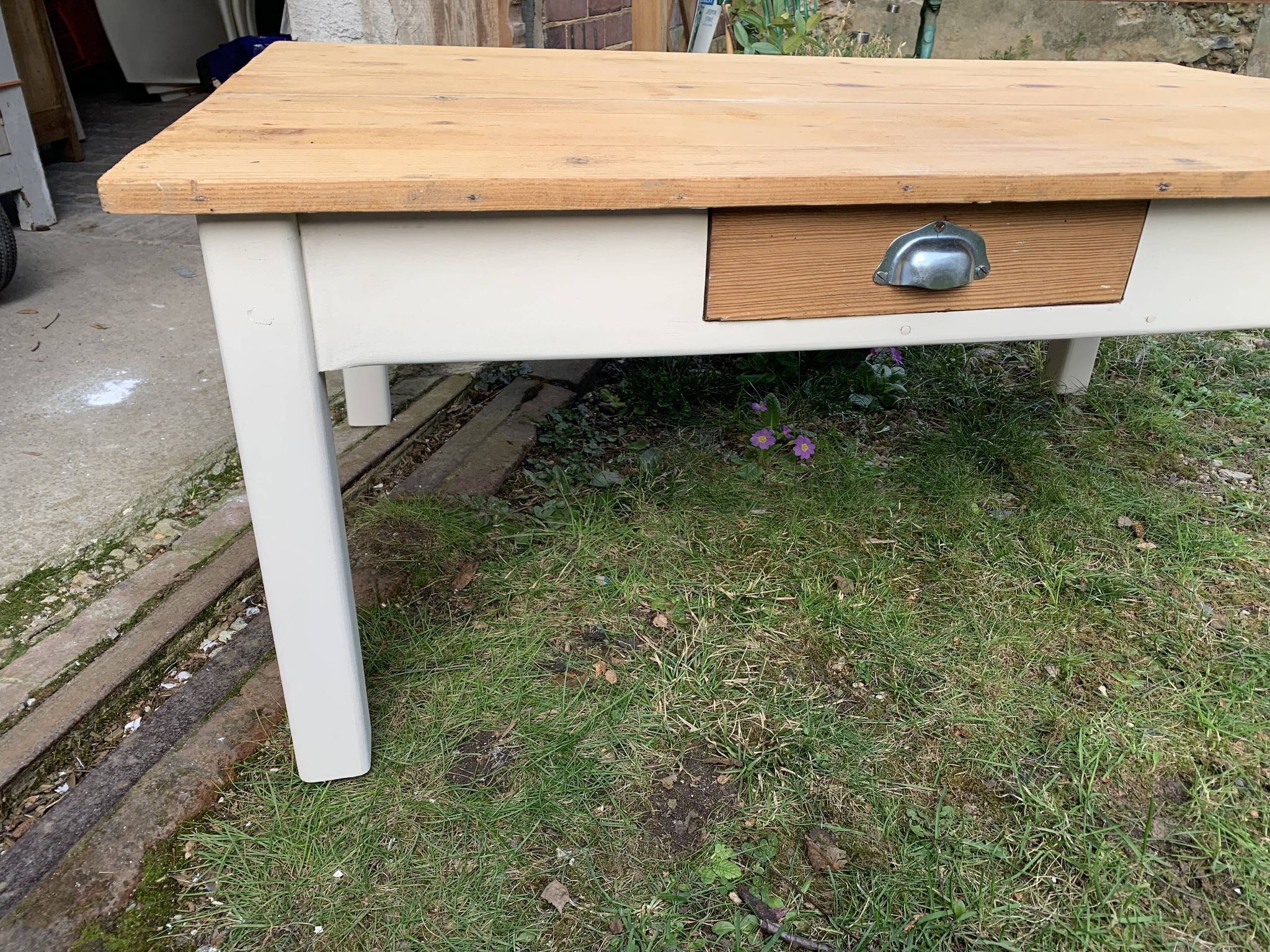 Table basse de ferme campagne bois brut blanc