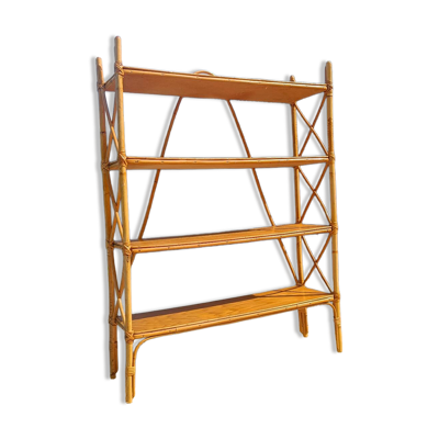 Étagère vintage en bambou et rotin 4 niveaux –années 70