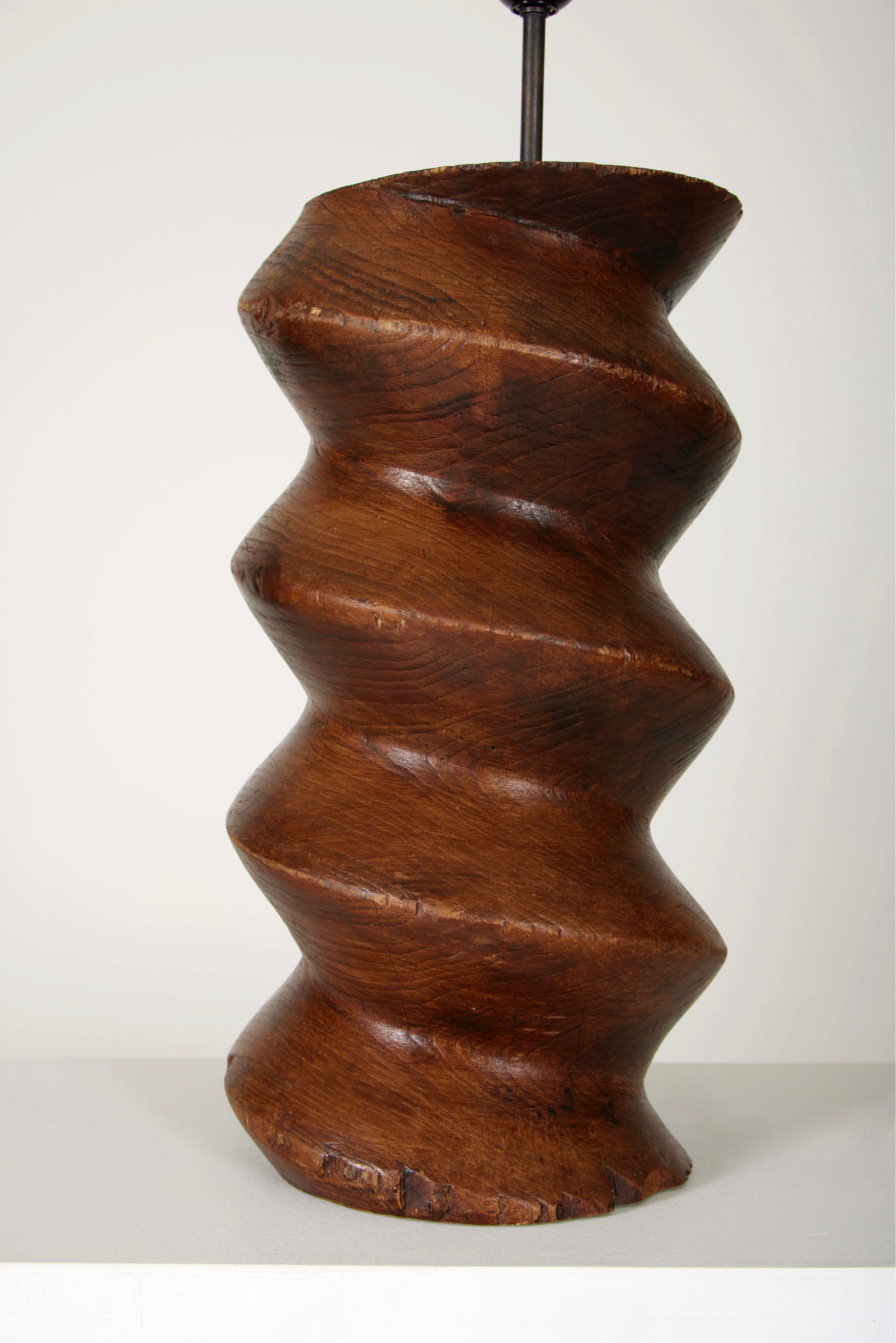 Pair of Brutalist Solid Wood Lamps