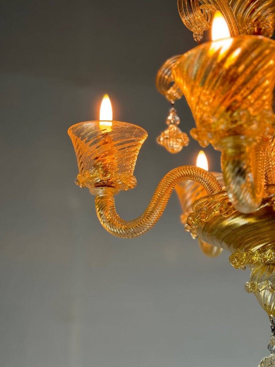 Venetian chandelier in golden murano glass 5 arms of light circa 1930